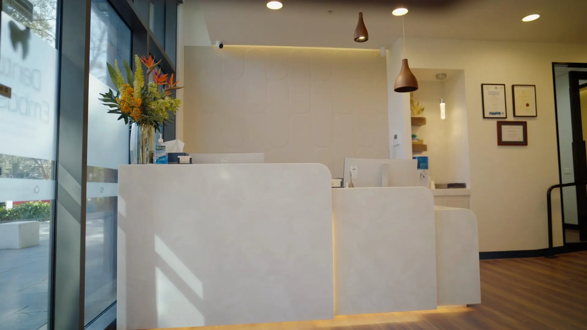 The reception desk at Dental Embassy in Braddon, Canberra