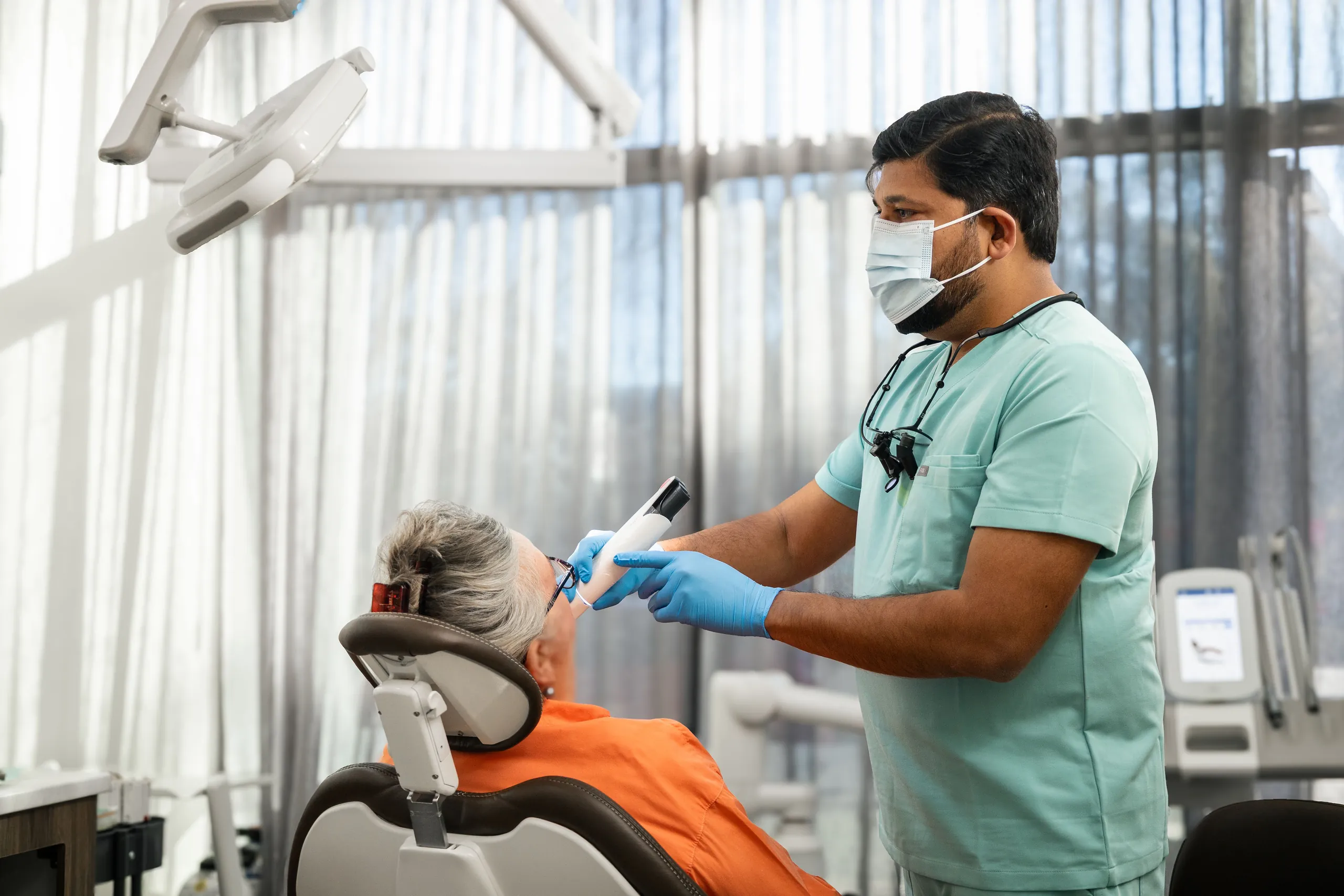 Patient relaxing with nitrous oxide mask